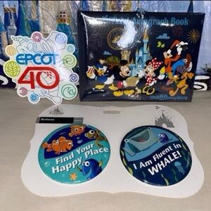 Disney parks Epcot souvenir autograph book magnet & buttons bundle nwt